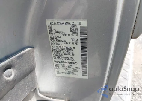 2004 Nissan Titan Le из США, поврежденный, VIN 1N6AA06BX4N590675